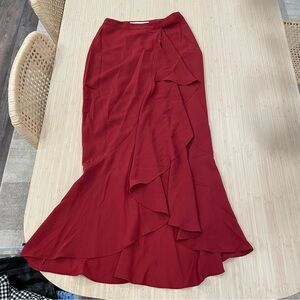 Lovers + friends burgundy ruffle midi skirt small